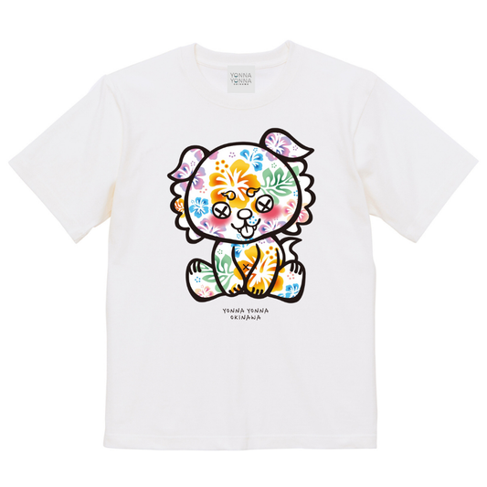 いーちょんシーサー 白 ハイビスカス