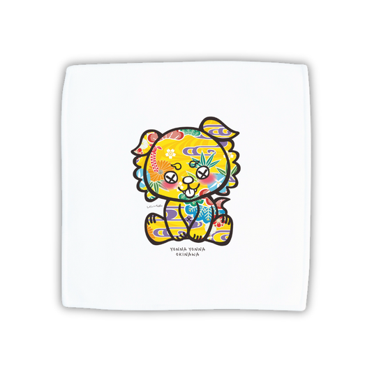 いーちょんシーサー 紅型 黄色 ハンドタオル