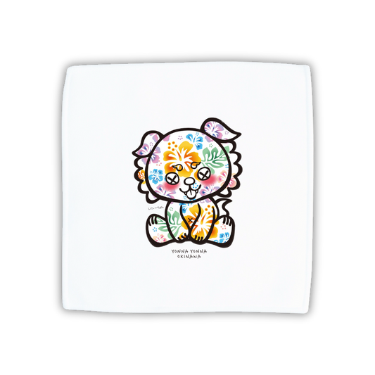 いーちょんシーサー 白 ハイビスカス ハンドタオル