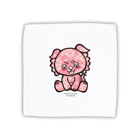 いーちょんシーサー ピンク ハイビスカス ハンドタオル