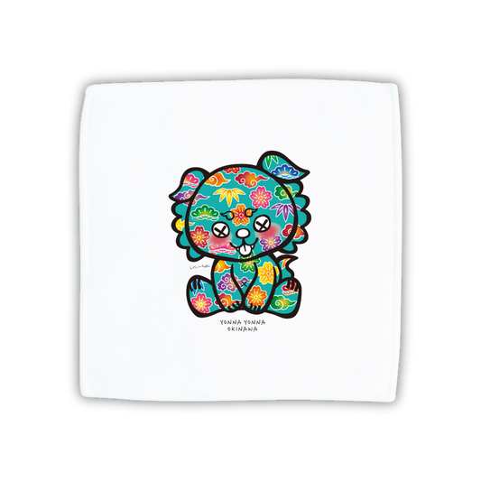 【ゆんたっく】いーちょんシーサー 紅型 緑 ハンドタオル