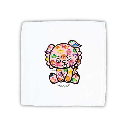 いーちょんシーサー 紅型 ピンク ハンドタオル