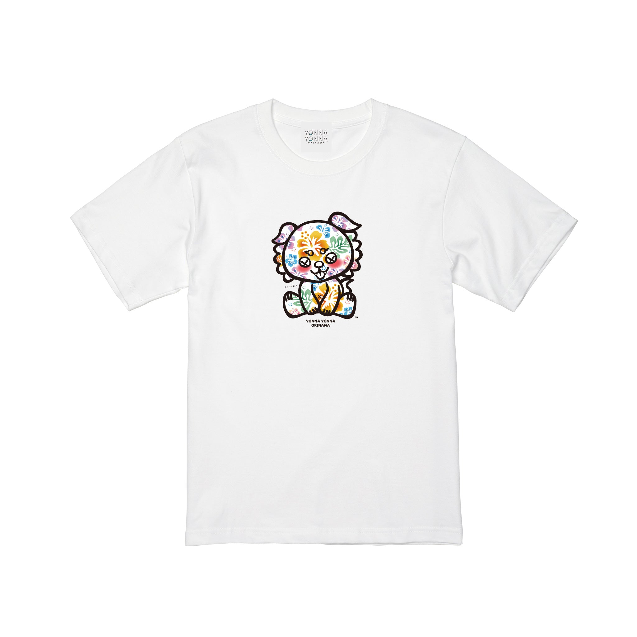 沖縄アパレル】いーちょんシーサー 白 ハイビスカス Tシャツ【Yonna