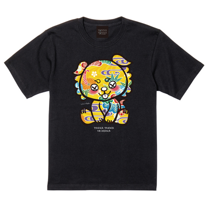 Yonna Yonna いーちょんシーサー 紅型 黄色 Tシャツ 黒