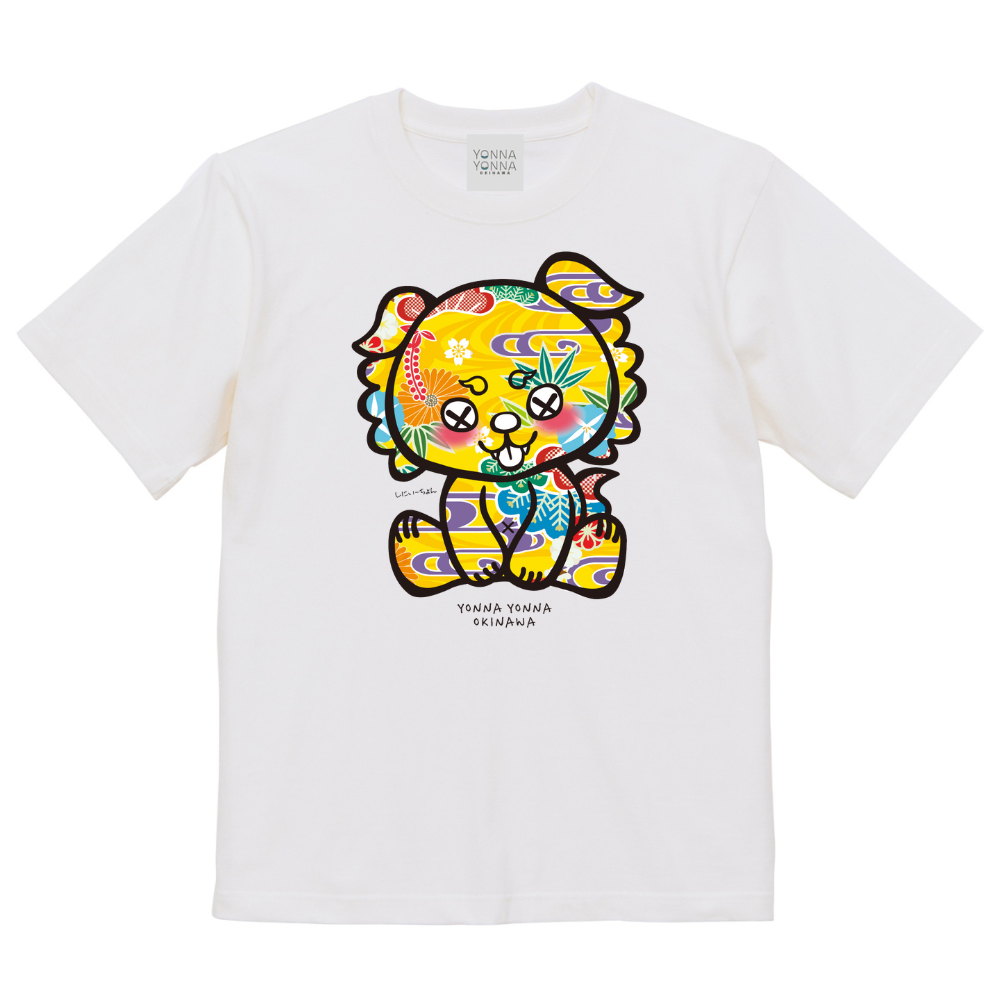 沖縄アパレル】いーちょんシーサー 紅型 黄色 Tシャツ【Yonna Yonna