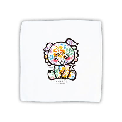 いーちょんシーサー 白 ハイビスカス ハンドタオル